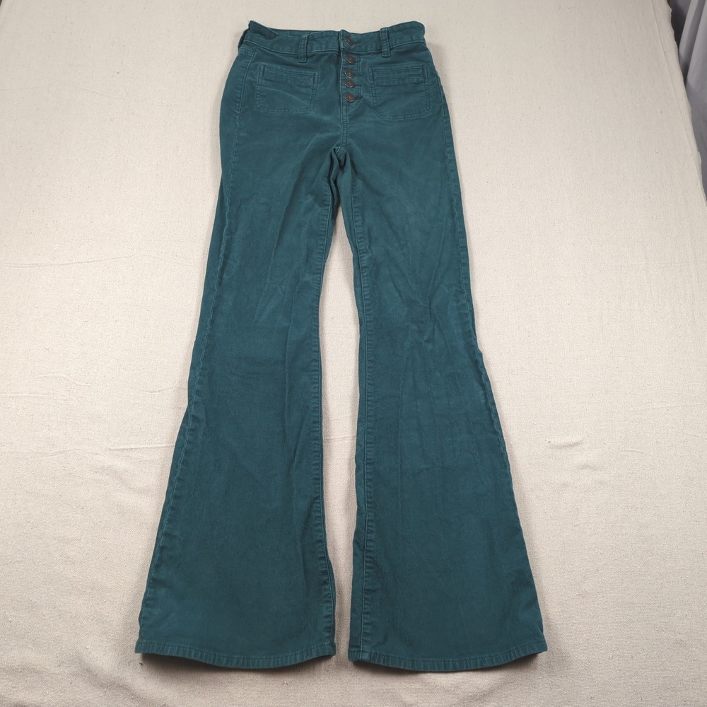 American Eagle Jeans‎ Womens 0 Green Corduroy Super High Rise Flare Stretch